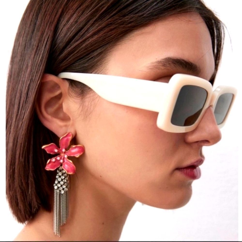 New! Pink flower chain fringe rhinestone dangle earrings | NWOT